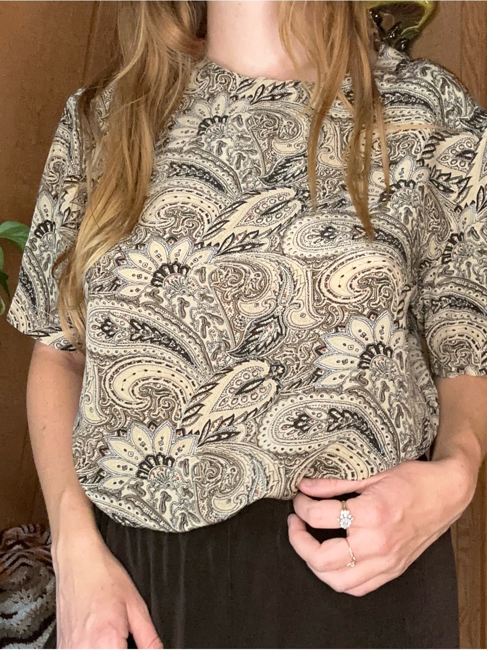 Vintage 100% Silk Anna & Frank Paisley Mock Neck Top | 1980s Floral Print Blouse